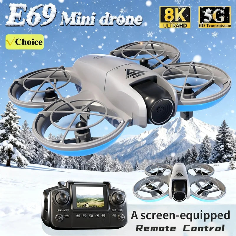 E69 Mini Drone Professional 8K Camera with WiFi FPV UAV Screen Remote Control and Obstacle Avoidance Quadcopter Kid Toy