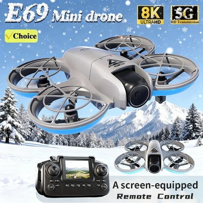 E69 Mini Drone Professional 8K Camera with WiFi FPV UAV Screen Remote Control and Obstacle Avoidance Quadcopter Kid Toy