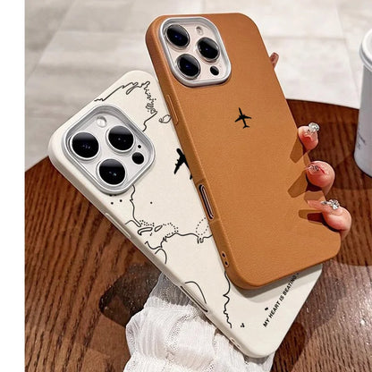 Airplane Lichee Design Leather Phone Case For iPhone 17 16 15 14 Pro Max 13 12 11 XS X XR 7 8 16 Plus SE2 Shockproof Soft Cover