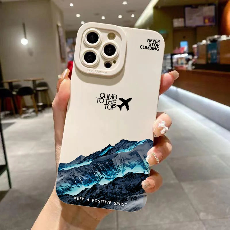 Mountain Peak Aircraft Phone Case for iPhone 17 16 14 15 11 12 13 Pro Max Air 16E 7 8 Plus SE2 XR X XSMAX Shockproof Matte Cover