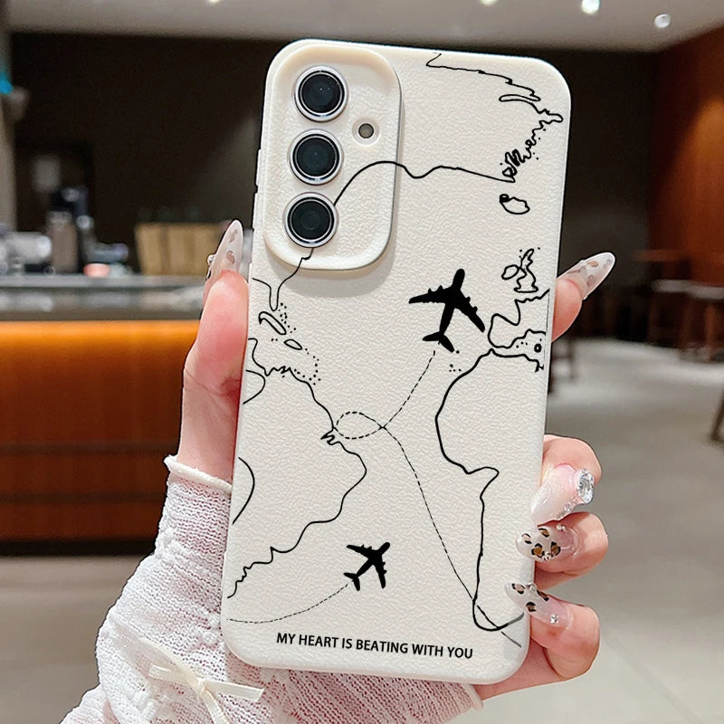 Airplane Route Case For Samsung Galaxy S24 S23 S22 S25 Ultra Edge S21 FE A14 A34 A16 A26 A36 A56 A15 A35 A52 A53 A54 A55 5G Capa