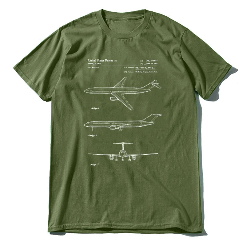 Men's  Patent Print of 1981 Boeing 777 Airliner Novelty Pure Cotton Tees Short Sleeve Airplane Lover