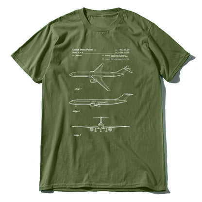 Men's  Patent Print of 1981 Boeing 777 Airliner Novelty Pure Cotton Tees Short Sleeve Airplane Lover