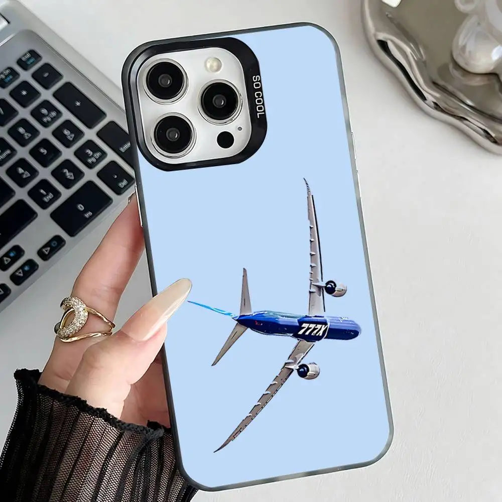 B-BoeingS 777 Top Airplane  Phone Case For iPhone 17,16,15,14,13,12,11,Pro,Max,Plus,E,Air,Mini Black IMD Cover