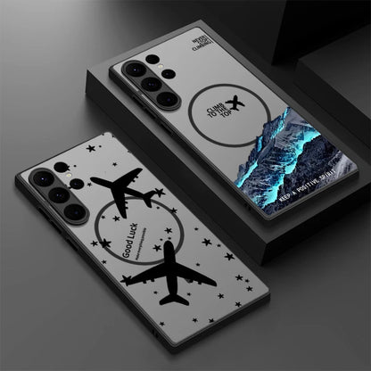 Creative Airplane Print Magnetic For Magsafe Case For Samsung Galaxy S25 Edge S23 S24 Ultra S21 S20 FE S22 Plus Capa Matte Cover