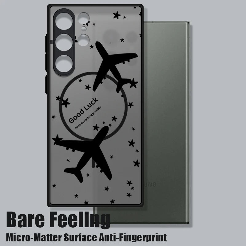 Creative Airplane Print Magnetic For Magsafe Case For Samsung Galaxy S25 Edge S23 S24 Ultra S21 S20 FE S22 Plus Capa Matte Cover