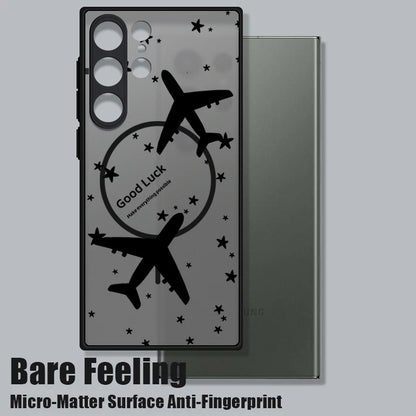 Creative Airplane Print Magnetic For Magsafe Case For Samsung Galaxy S25 Edge S23 S24 Ultra S21 S20 FE S22 Plus Capa Matte Cover