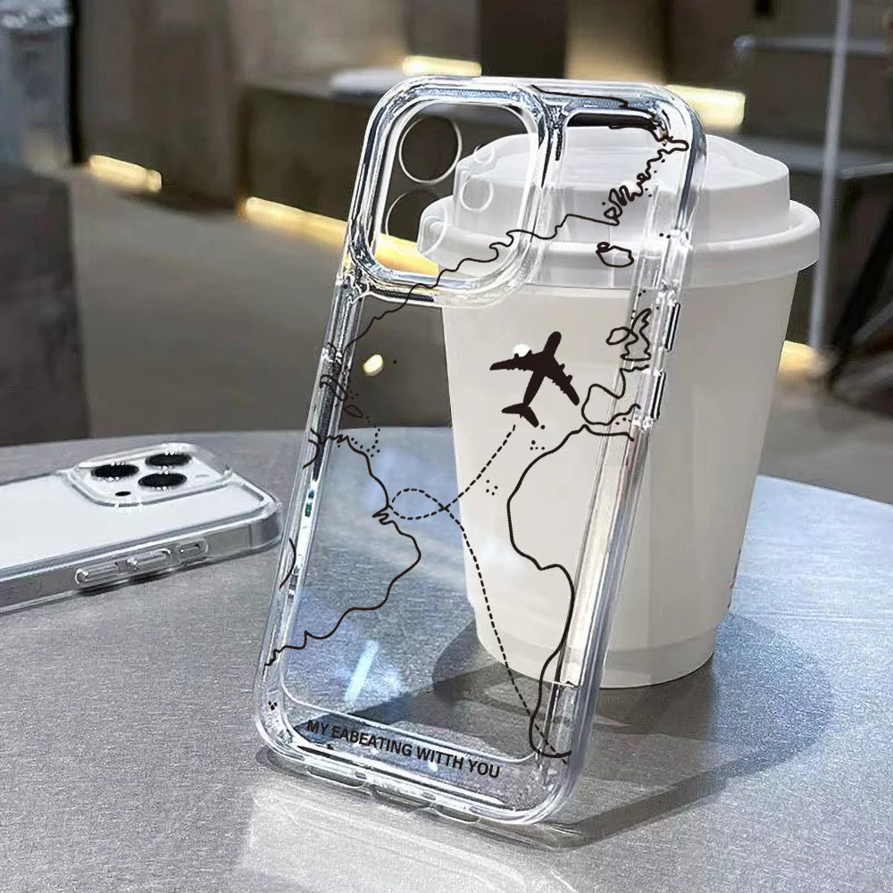 Silicone Airplane Route Painted Phone Case For iPhone