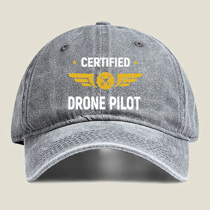 Drone Pilot Aviation - Themed Certification Badge Art Washed Baseball Cap