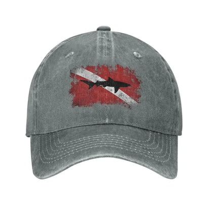 Vintage Shark Scuba Dive Flag Retro Sports Denim Cap Adjustable Snapback Casquettes Unisex Plain Baseball Cowboy Hat