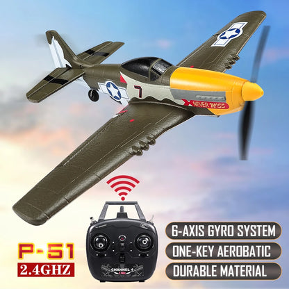 RC Plane P51 Mustang 2.4G Radio EPP Foam 4CH 6 Axis 410MM Wingspan RC Fighter One Key Aerobatic RTF Aircraft Toys