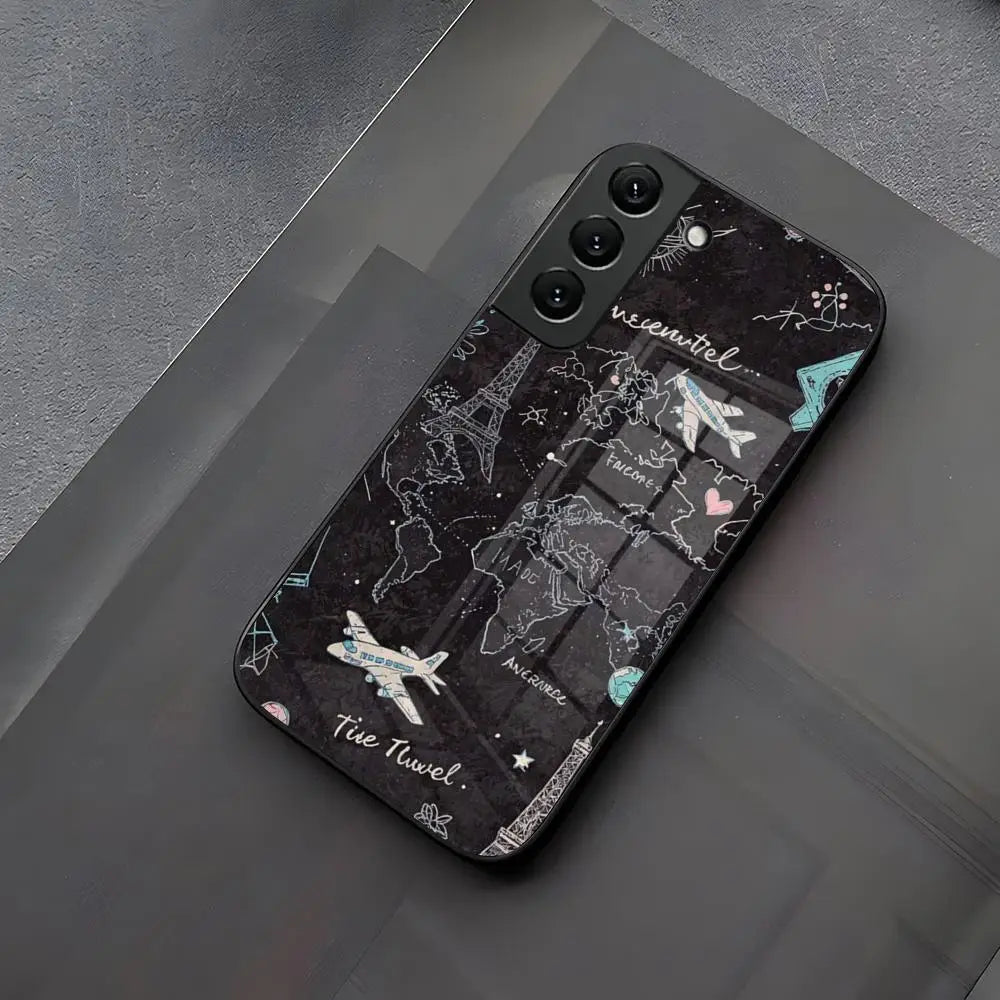 Popular Planes World Map Travel Phone Case Glass for Samsung Galaxy S23 S25 S24 S21 S22 S20 Ultra Fe Plus A34 A54 A24 A52 A53 M5