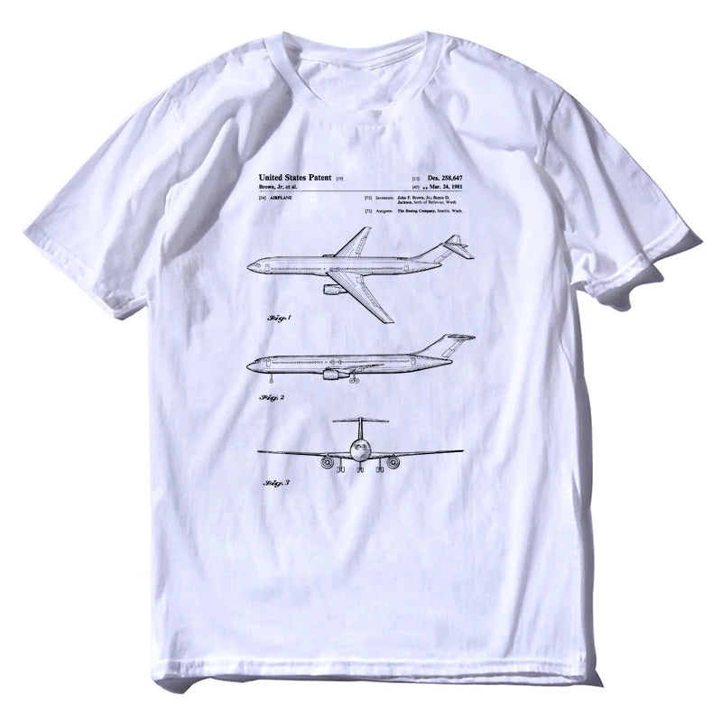 Men's  Patent Print of 1981 Boeing 777 Airliner Novelty Pure Cotton Tees Short Sleeve Airplane Lover