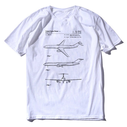 Men's  Patent Print of 1981 Boeing 777 Airliner Novelty Pure Cotton Tees Short Sleeve Airplane Lover