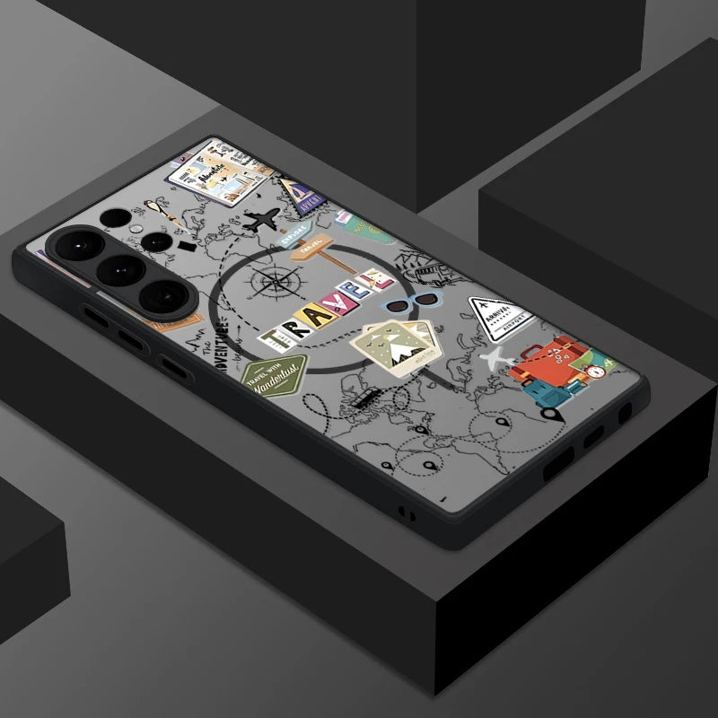 Creative Airplane Print Magnetic For Magsafe Case For Samsung Galaxy S25 Edge S23 S24 Ultra S21 S20 FE S22 Plus Capa Matte Cover