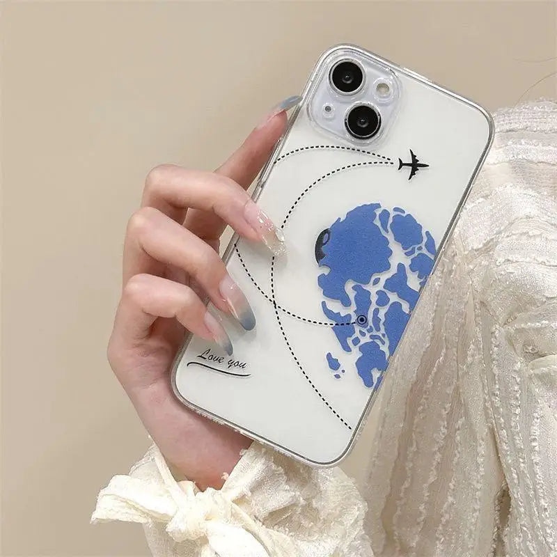 Aircraft Love Heart Couple Phone Case For IPhone 16 15 14 12 11 Pro Max 13 Mini XR XS X 7 8 Plus Plane Transparent Cover Fundas