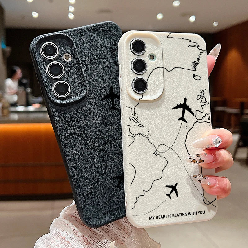 Airplane Route Case For Samsung Galaxy S24 S23 S22 S25 Ultra Edge S21 FE A14 A34 A16 A26 A36 A56 A15 A35 A52 A53 A54 A55 5G Capa