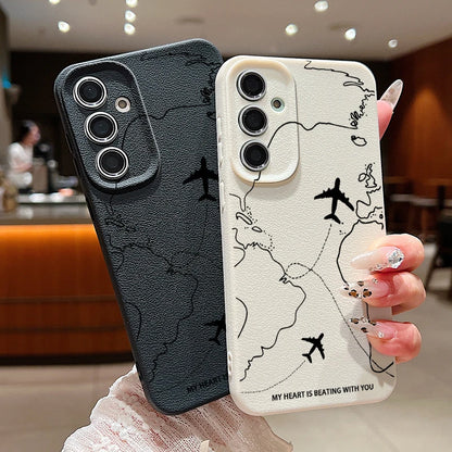 Airplane Route Case For Samsung Galaxy S24 S23 S22 S25 Ultra Edge S21 FE A14 A34 A16 A26 A36 A56 A15 A35 A52 A53 A54 A55 5G Capa