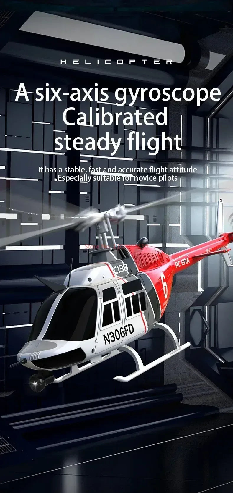 RC ERA C138 BELL 206 Jet Ranger 6-axis Gyro Stabilized Altitude Hold 4ch RC Helicopter Aircraft Hobby for Adults -RTF