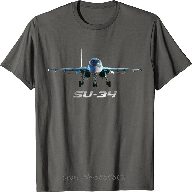 Sukhoi SU-34 Russian Fighter - Bomber Fighter Men T-Shirt Unisex Cotton T Shirt Funny Fitness Tshirt Graphic Tees Streetwear