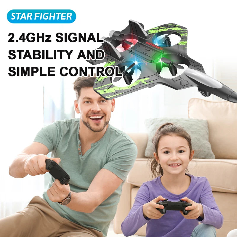 Glider Flying Helicopter RC Hobby Jet Plane 2.4G Stunt Remote Control Foam Fighter Airplane Toy With Light