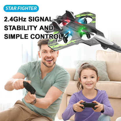 Glider Flying Helicopter RC Hobby Jet Plane 2.4G Stunt Remote Control Foam Fighter Airplane Toy With Light