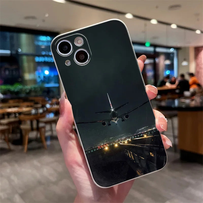 Airplane Landing Airport Painted Phone Case for iPhone 15 Cases iPone 16 14 13 12 11 Pro Max XS X XR 7 8 Plus SE 2022 Soft Cover