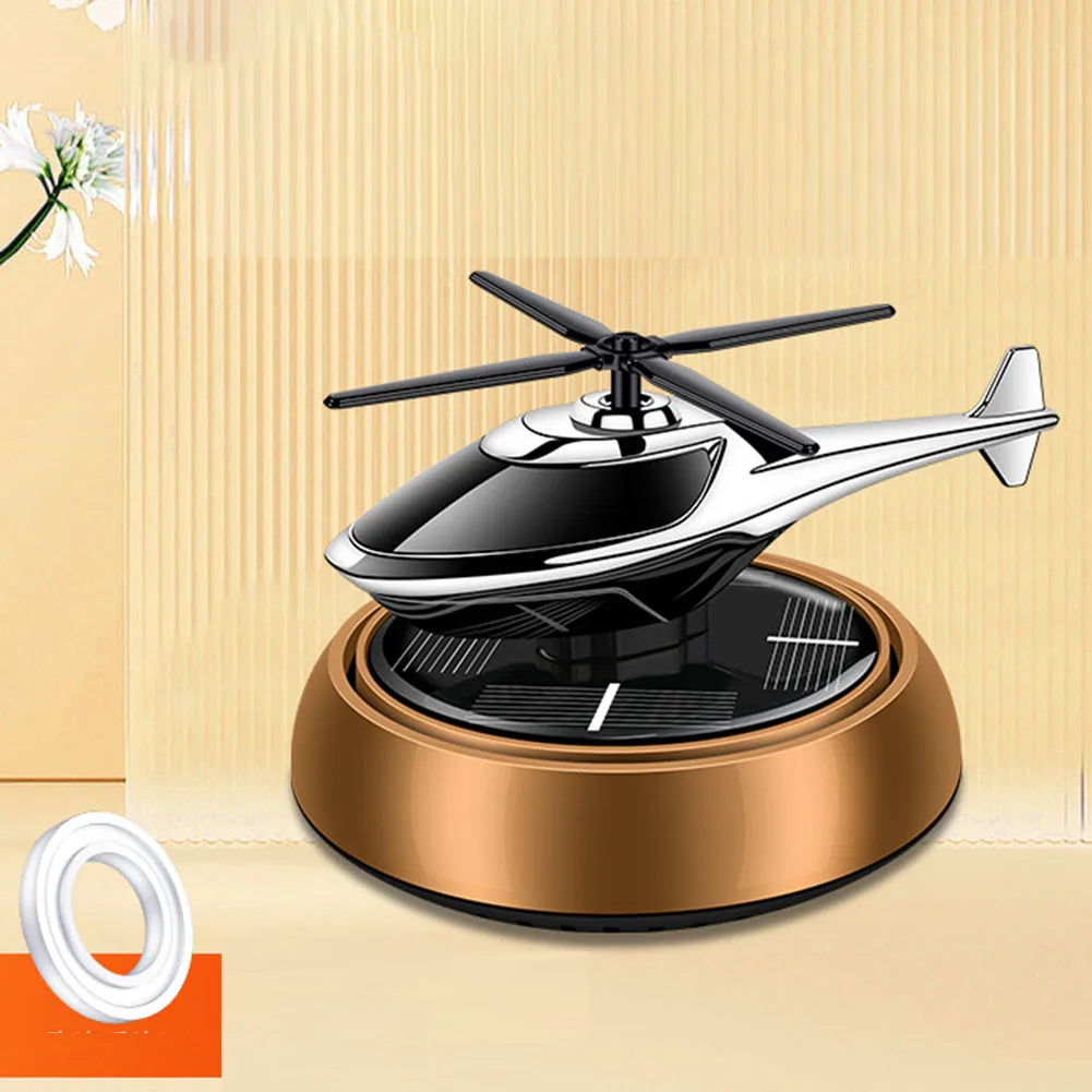 Vehicle Diffuser Air Purifier Solar Powered Rotating Styled Like Airplane for Car and Table Use with Plant Extract Scent