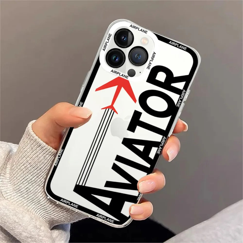 Airplane Pilot Epaulette Phone Case For iPhone 11 12 Mini 13 14 15 Pro Max Transparent Shell