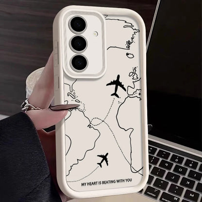 Airplane Route Silicone Case For Samsung Galaxy S25 FE S25 Edge S24 S23 Ultra S22 Plus A17 A14 A15 A55 A56 A36 A26 Soft Cover