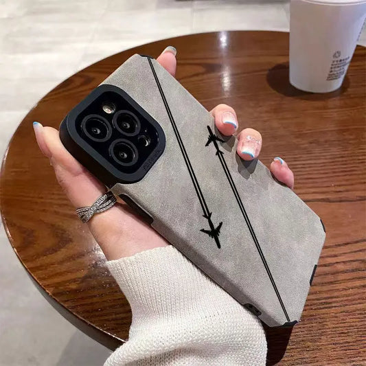 16 Plus Double Lines Plane Silicone Case For iPhone 13 14 15 17 Pro Max Air 11 12 Mini Soft Shockproof Matte Leather Cover