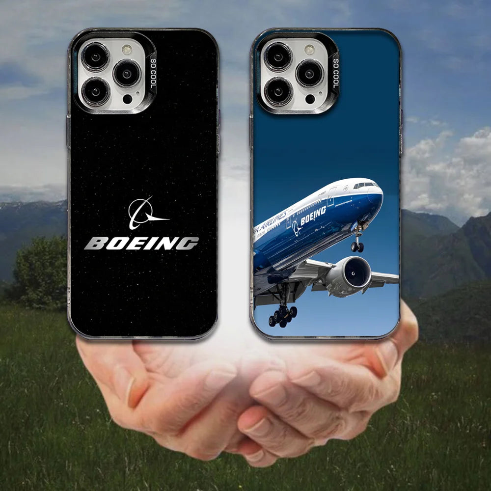 B-BoeingS 777 Top Airplane Phone Case For iPhone 16,15,14,13,12,11,8,7,Pro,Max,Plus,Mini,XS,SE Anti Fall Black Matte Hard