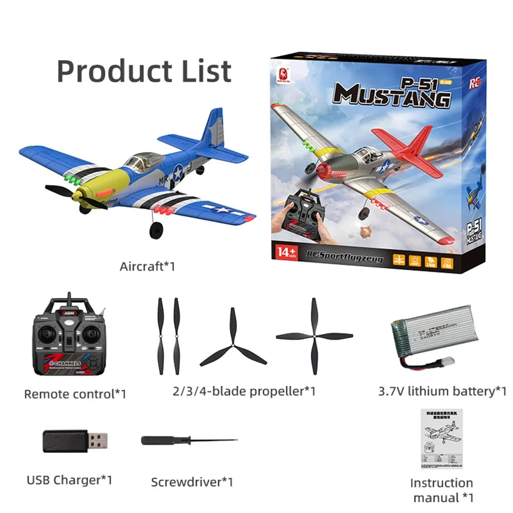 P51 Mustang Fighter 4CH Remote Control Aircraft Model Fixed Wing Aviation Model Aircraft 2.4G Electric Foam Glider Toys