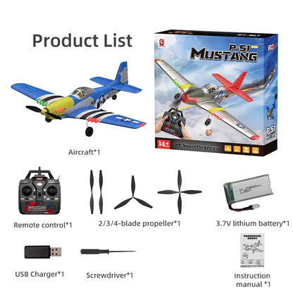 P51 Mustang Fighter 4CH Remote Control Aircraft Model Fixed Wing Aviation Model Aircraft 2.4G Electric Foam Glider Toys