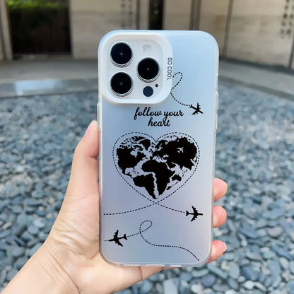 World Map Travel Airplane Phone Case For iphone 16 15 13 14 Pro Max Plus 11 12 Pro Max 13 Mini Back Shockproof Laser Covers