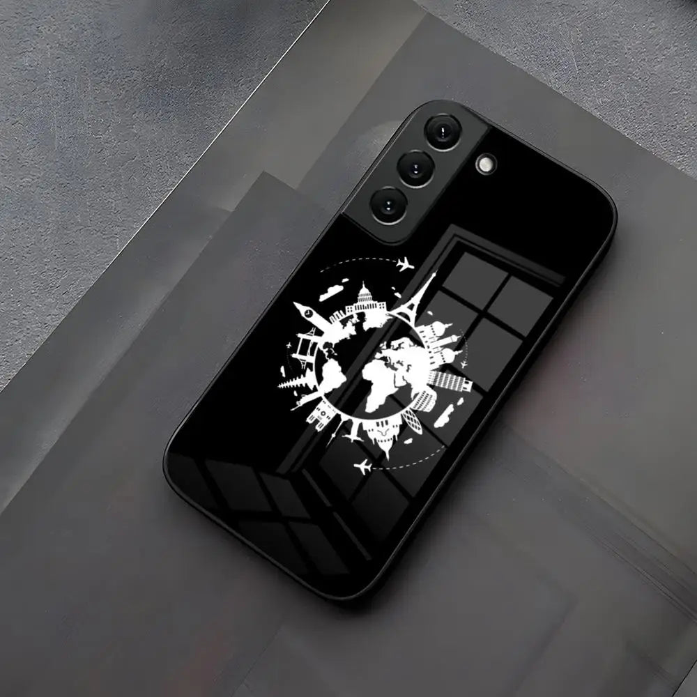 Popular Planes World Map Travel Phone Case Glass for Samsung Galaxy S23 S25 S24 S21 S22 S20 Ultra Fe Plus A34 A54 A24 A52 A53 M5
