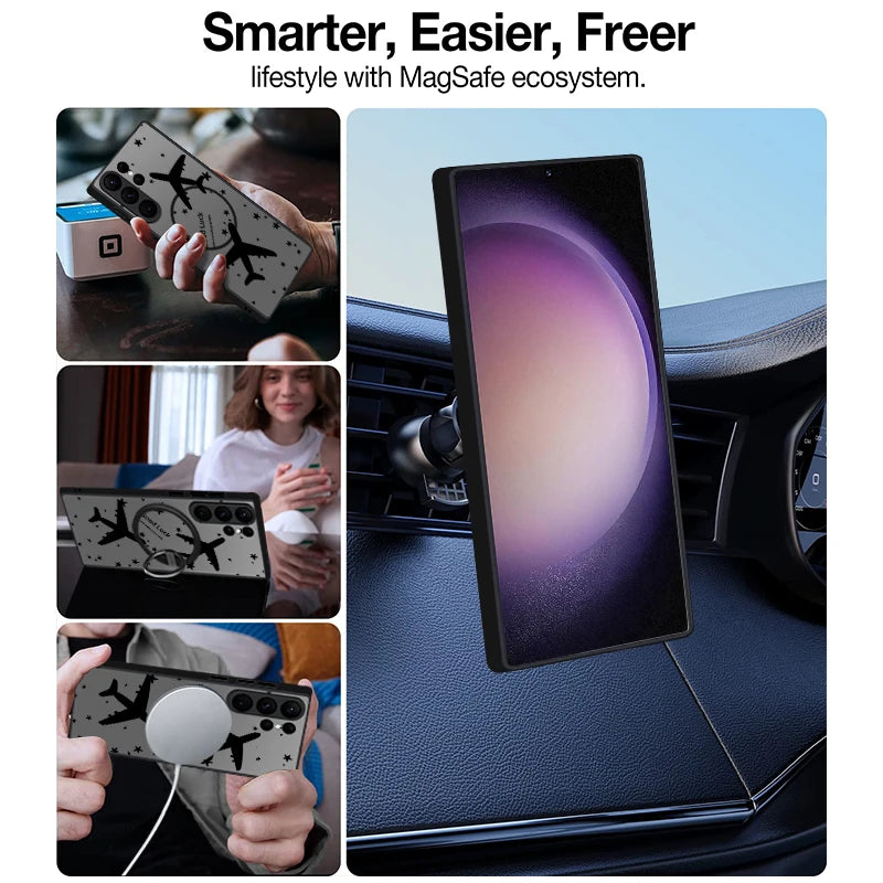 Creative Airplane Print Magnetic For Magsafe Case For Samsung Galaxy S25 Edge S23 S24 Ultra S21 S20 FE S22 Plus Capa Matte Cover