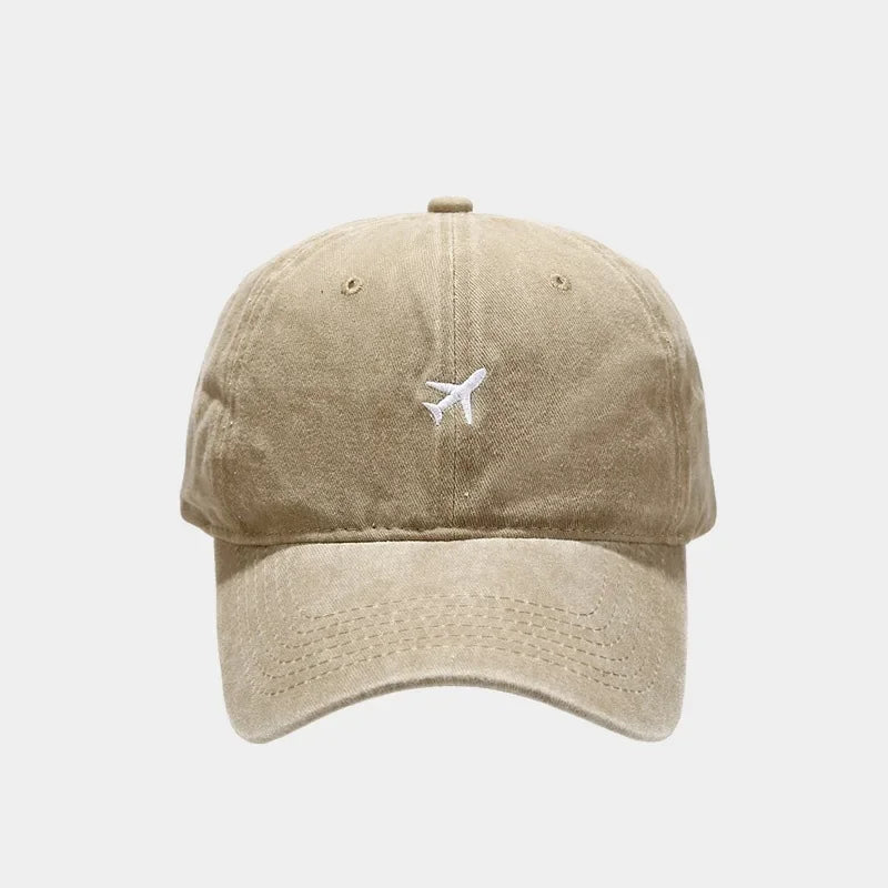 Cotton Caps Unisex Retro Embroidery Cap Airplane Print