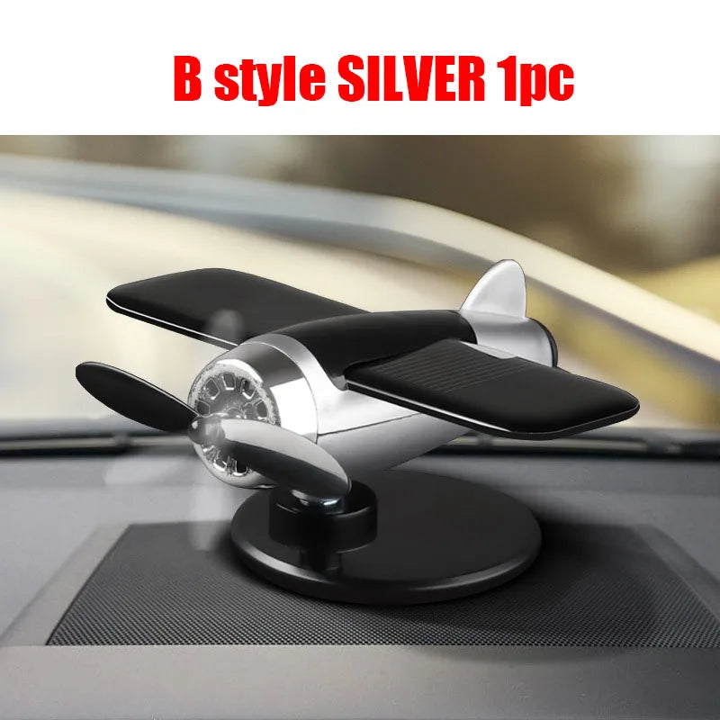 Solar Powered Rotating Airplane Car Dashboard Ornament 360° Auto Spin Decor Airplane Ornaments Car Interior Decoration