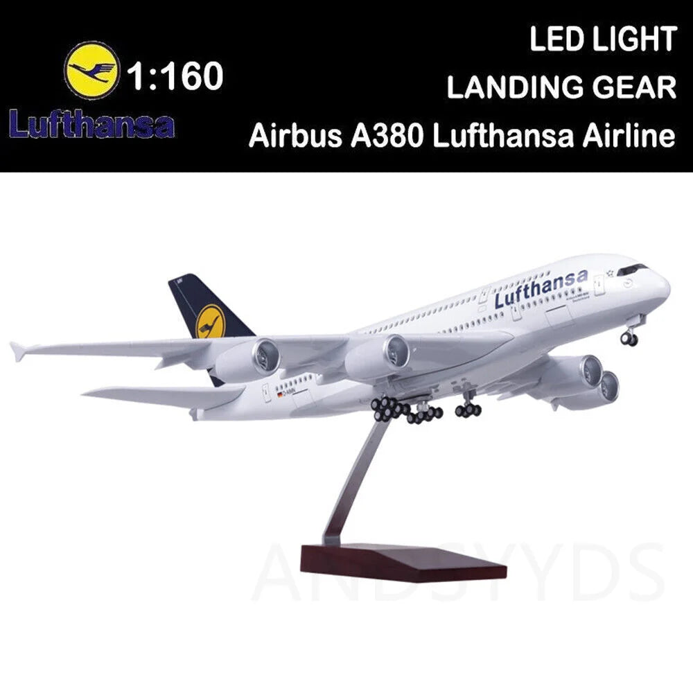 1/160 Scale 46CM Airplane Model 380 A380 Lufthansa Airline Model W Light and Wheel Diecast Plastic Resin Plane Toy For Collectio
