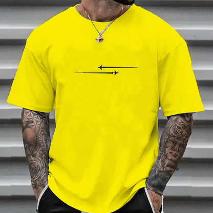 100% Cotton Casual Loose Large Creative Airplane Printed Comfortable Sports Round Neck Short Sleeve T-shirt