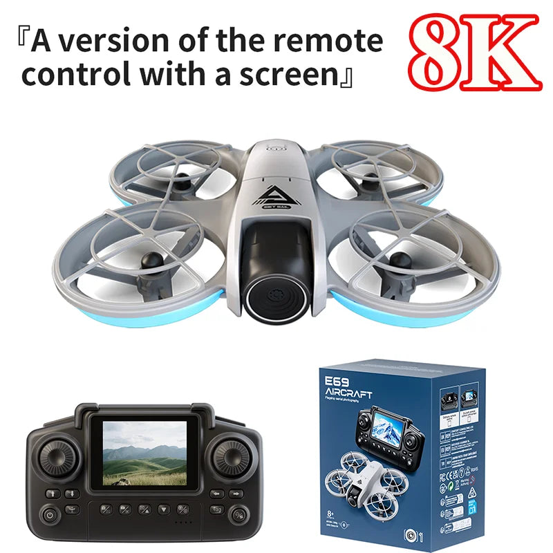 E69 Mini Drone Professional 8K Camera with WiFi FPV UAV Screen Remote Control and Obstacle Avoidance Quadcopter Kid Toy