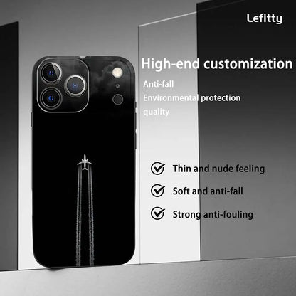 Airplane Plane Fly Travel Cloud Phone Case For IPhone 17 16 15 14 13 12 11 Pro Max Plus Mini Black Frosted Soft Shell Funda