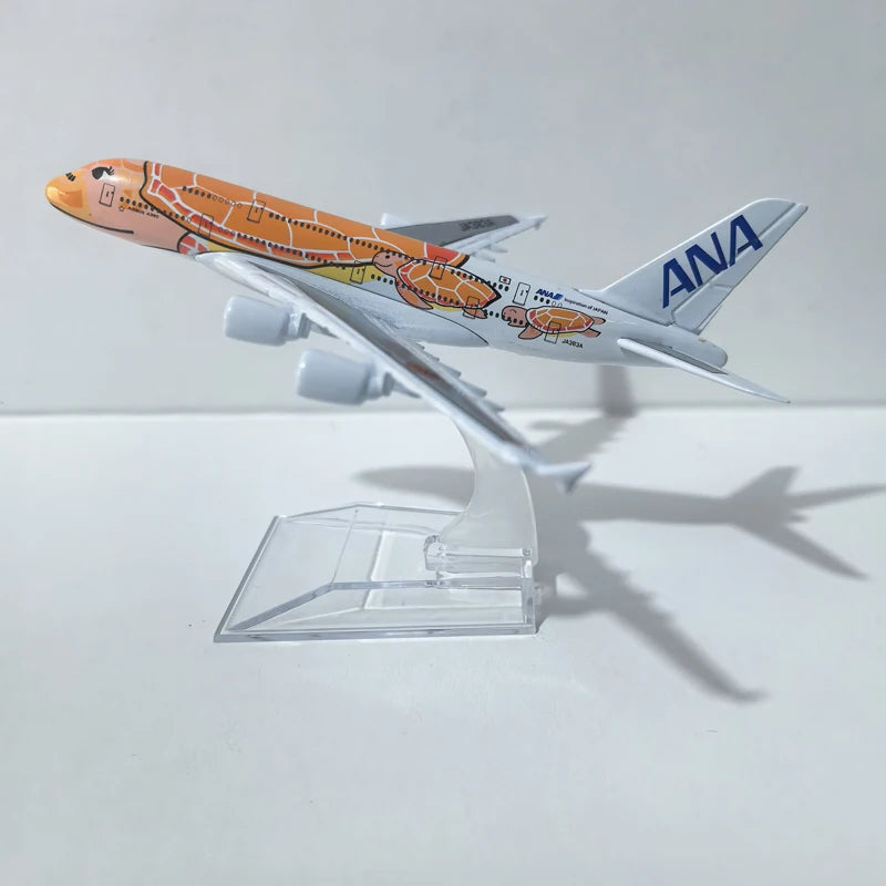 JASON TUTU 15CM ANA sea turtle painting Airbus A380 Airplane Model Aircraft Model Diecast Metal Planes Model All Nippon Airways