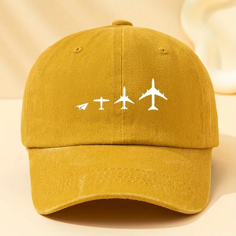Retro airplane print baseball cap, unisex dad hat suitable for outdoor sports, camping, and casual wear, airplane pattern