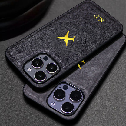 Personalize Custom Name Airplane Pattern Hot Foil Engraved Phone Case for iPhone 11 12 13 14 15 16 Pro Max Plus  Protect Cover