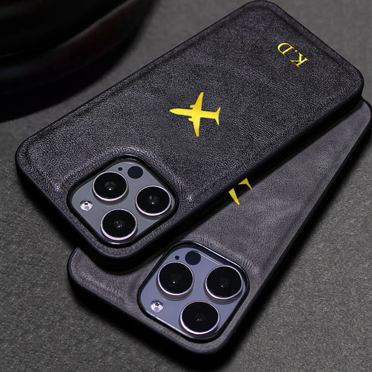 Personalize Custom Name Airplane Pattern Hot Foil Engraved Phone Case for iPhone 11 12 13 14 15 16 Pro Max Plus  Protect Cover