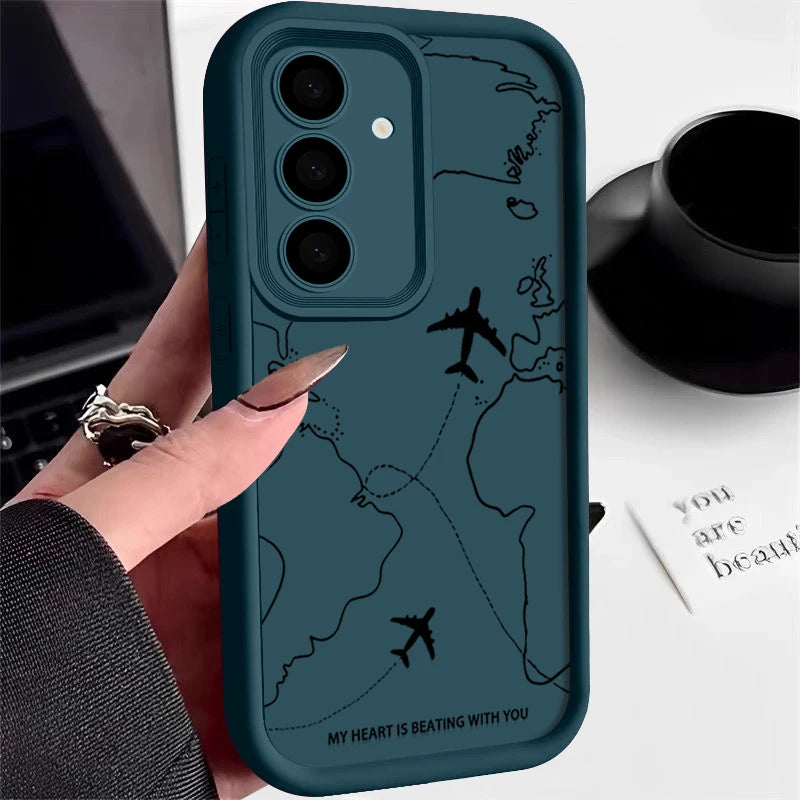 Airplane Route Silicone Case For Samsung Galaxy S25 FE S25 Edge S24 S23 Ultra S22 Plus A17 A14 A15 A55 A56 A36 A26 Soft Cover