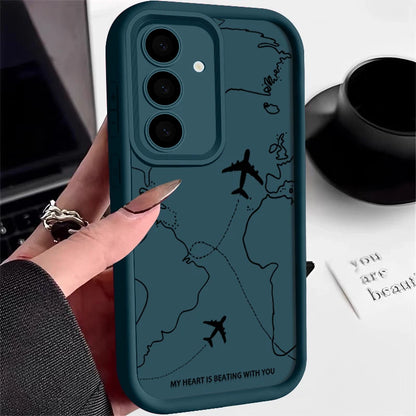 Airplane Route Silicone Case For Samsung Galaxy S25 FE S25 Edge S24 S23 Ultra S22 Plus A17 A14 A15 A55 A56 A36 A26 Soft Cover