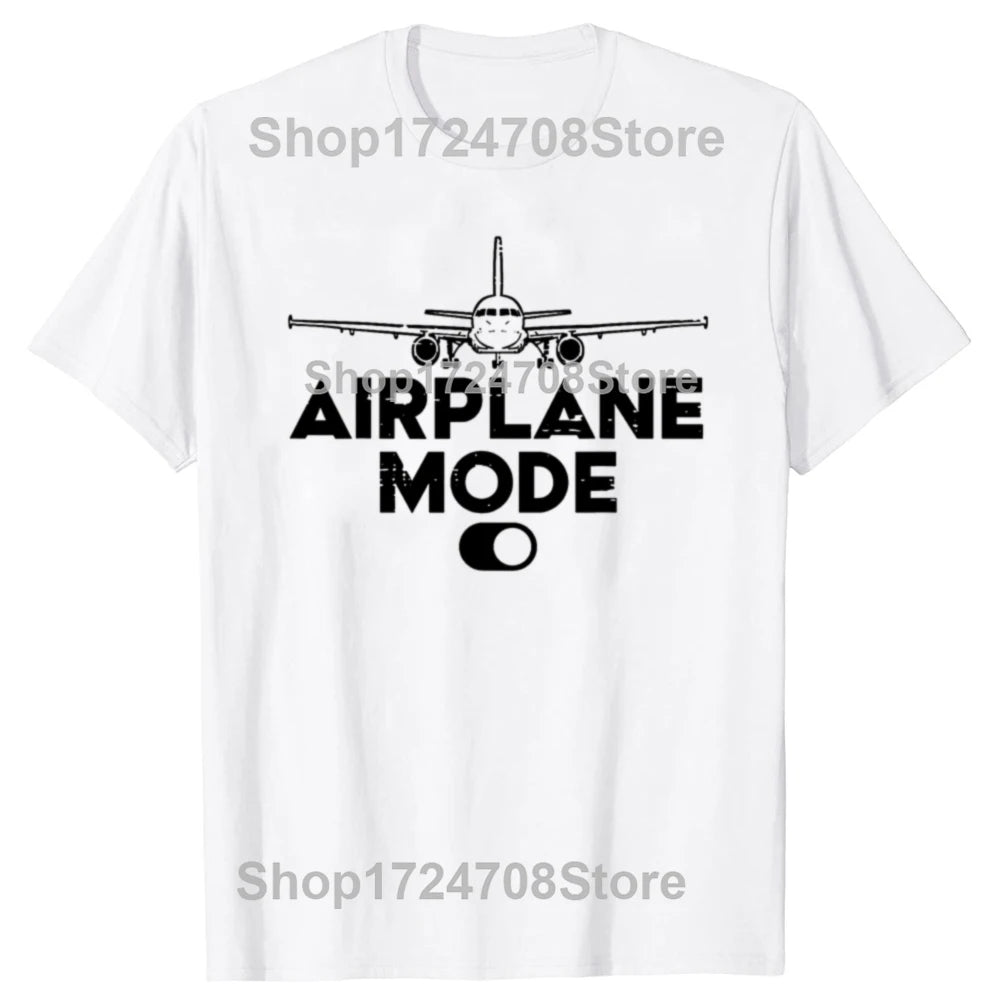 Airplane Mode On Aviation Aviator T-shirts Men Women's Fashion Casual Tshirt 100% Cotton